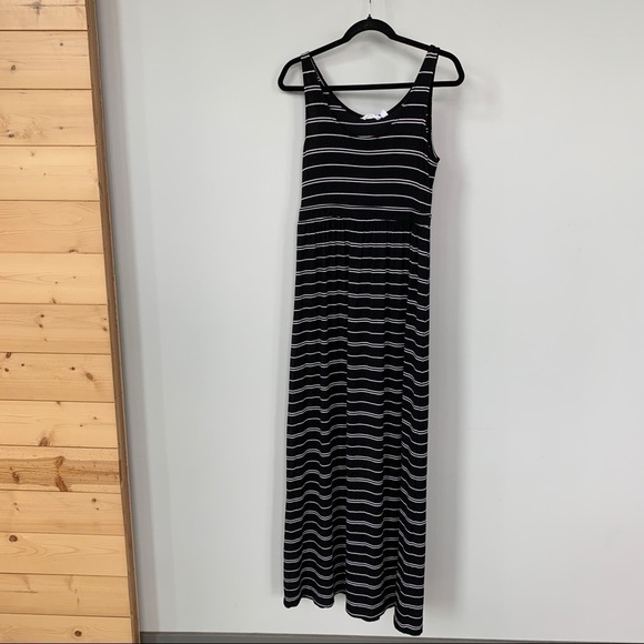 Athleta Black w/White Stripes Sleeveless Maxi Dress Size S - Picture 1 of 7